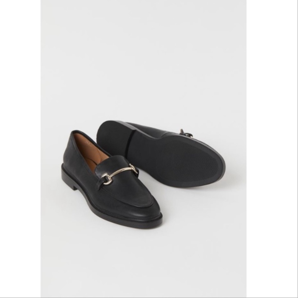H&M Black Faux Leather Loafers NWOT